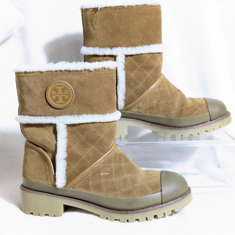 Tory Burch Boughton Shearling Bootie in Havana Tan Suede Warm Winter 7M‎
